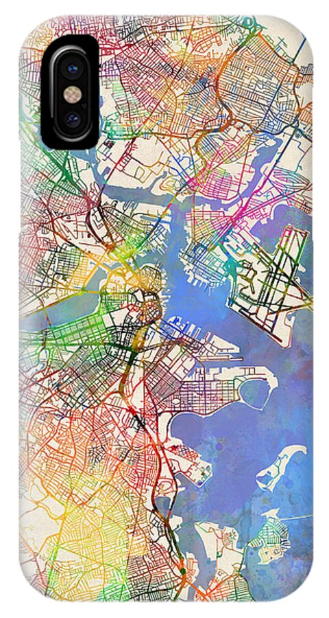 Street Map iPhone X Case featuring the digital art Boston Massachusetts Street Map Extended View by Michael Tompsett