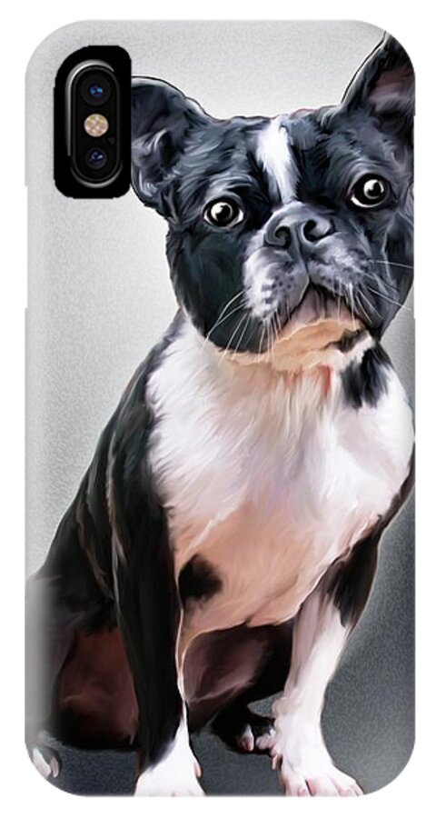 Spano iPhone X Case featuring the painting Boston Terrier by Spano by Michael Spano