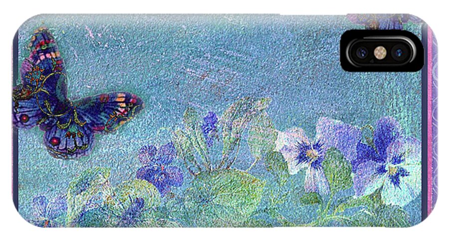 Illustrated Pansy iPhone X Case featuring the painting Botanical and Colorful Butterflies by Judith Cheng