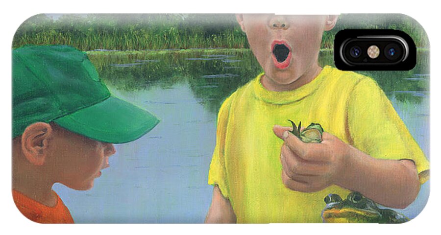 Boys iPhone X Case featuring the painting Boys and Frogs by Jeanette French