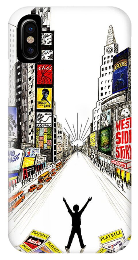 Pen And Ink Drawing iPhone X Case featuring the drawing Broadway Dreamin' by Marilyn Smith