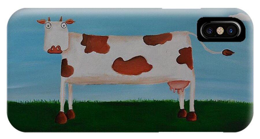 Cow iPhone X Case featuring the painting Brown Spotted Cow by Cami Lee