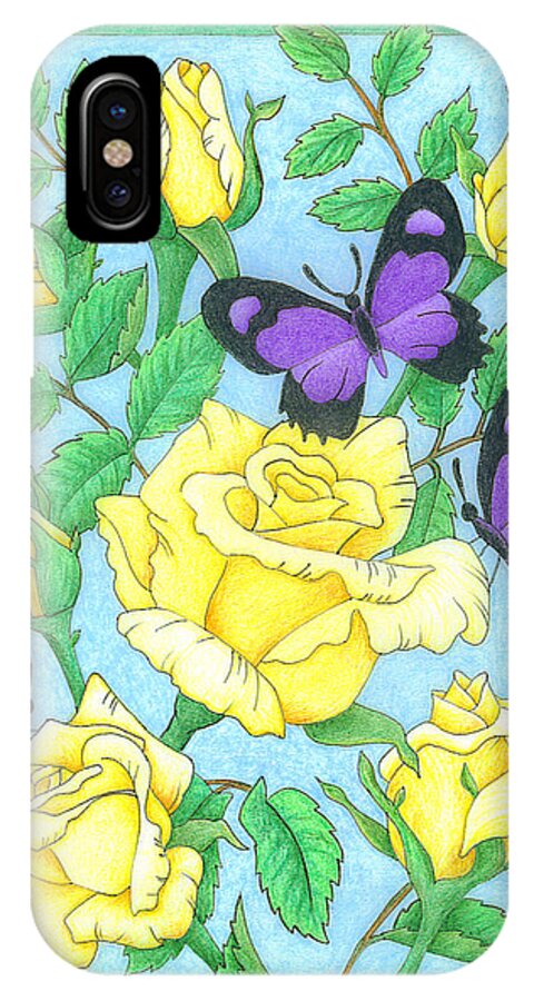 Flower iPhone X Case featuring the drawing Butterfly Idyll-Roses by Alison Stein