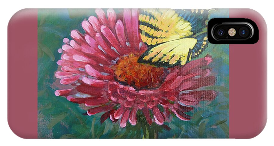 Flower iPhone X Case featuring the painting Butterfly on Zinnia by Bonita Waitl