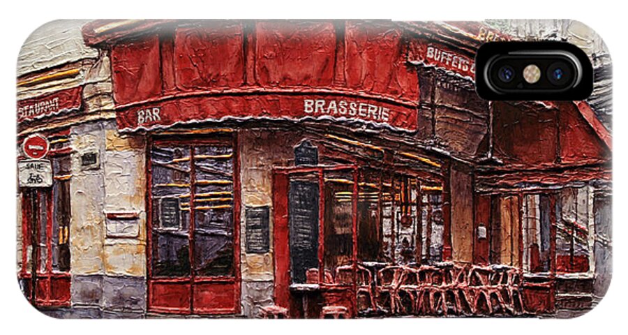 Cafe iPhone X Case featuring the painting Cafe des 2 Moulins- Paris by Joey Agbayani