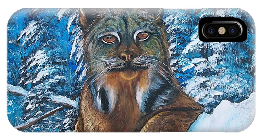 Orange iPhone X Case featuring the painting Canadian Lynx by Sharon Duguay