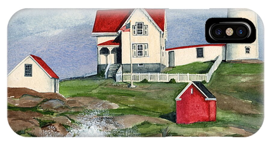 Watercolor iPhone X Case featuring the painting Cape Neddic Lighthouse by Nancy Patterson