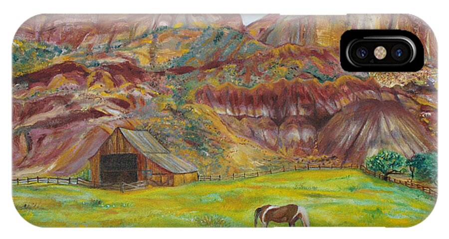 Mountains Out West iPhone X Case featuring the painting Capital Reef Pasture by Kathy Knopp