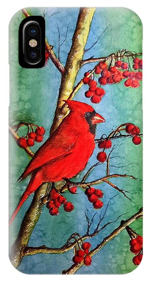 Cardinal Tree Berries iPhone X Case featuring the painting Cardinal and Berries by Richard Benson