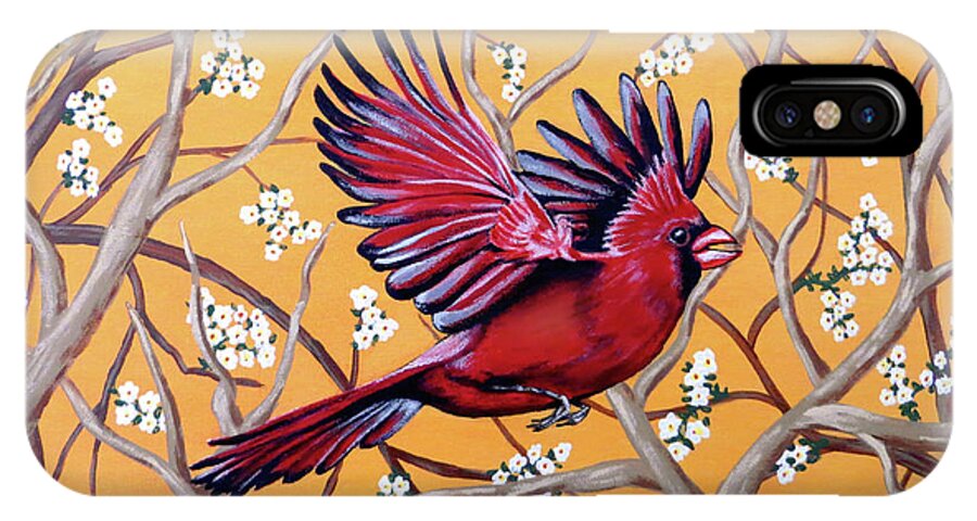 Cardinal iPhone X Case featuring the painting Cardinal in Flight by Teresa Wing