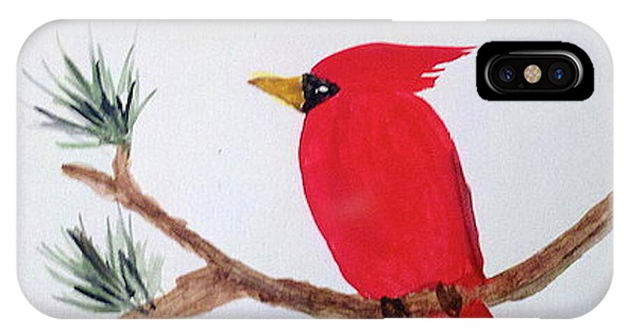 Red Robin iPhone X Case featuring the painting Cardinal in my Backyard by Margaret Welsh Willowsilk