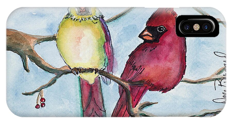 Cardinals iPhone X Case featuring the painting Cardinals by Dale Bernard