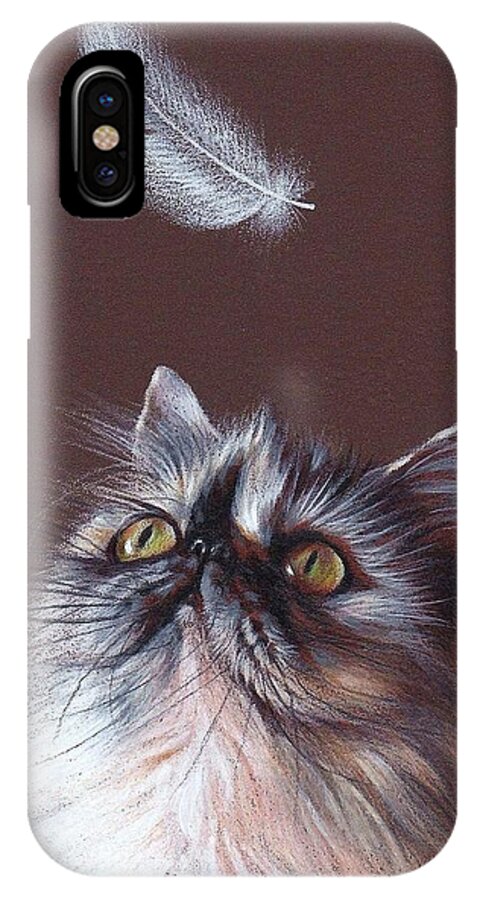 Persian iPhone X Case featuring the drawing Cat and feather by Elena Kolotusha