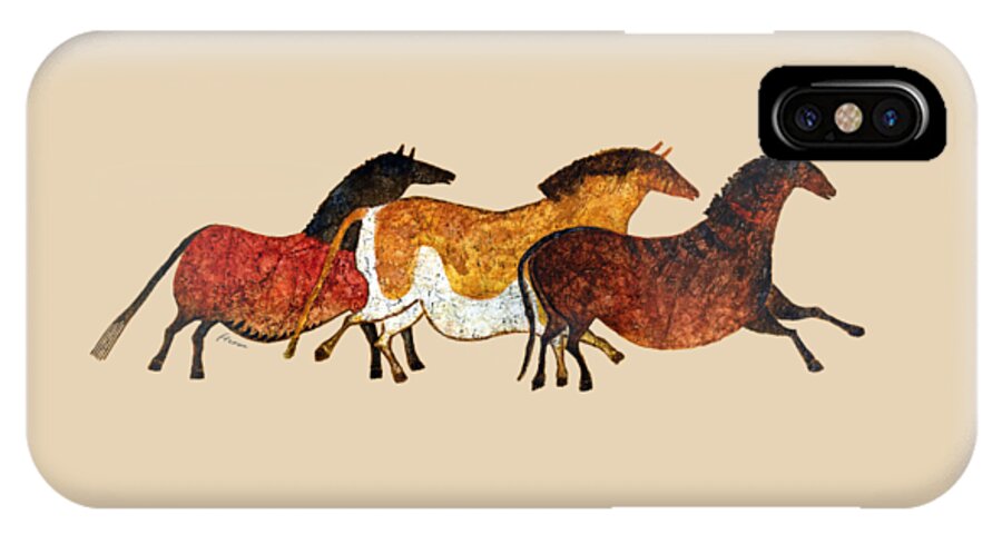 Cave iPhone X Case featuring the painting Cave Horses in Beige by Hailey E Herrera