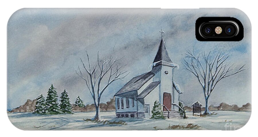 Country Church iPhone X Case featuring the painting Chapel In Winter by Charlotte Blanchard