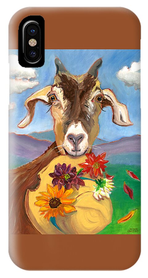 Goats iPhone X Case featuring the painting Cheeky Goat by Susan Thomas