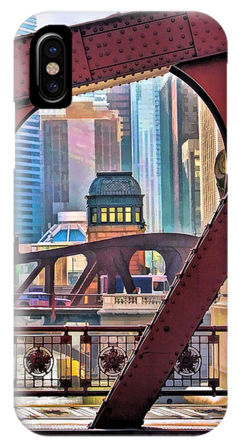 Bridge iPhone X Case featuring the painting Chicago River Bridge Framed by Christopher Arndt