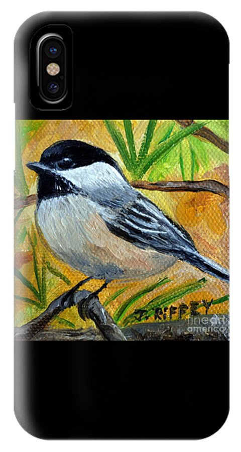 Chickadee iPhone X Case featuring the painting Chickadee in the Pines - Birds by Julie Brugh Riffey