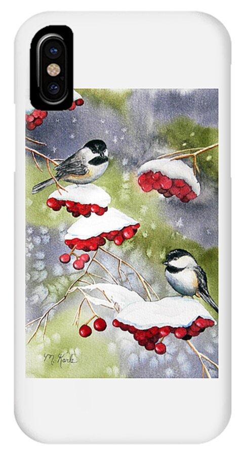 Birds iPhone X Case featuring the painting Chilly Chickadees by Marsha Karle