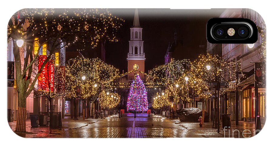 Burlington Vermont iPhone X Case featuring the photograph Christmas time on Church Street. by New England Photography