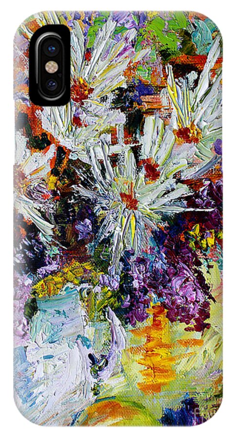 Chrysanthemums iPhone X Case featuring the painting Chrysanthemums and Lilacs Still Life by Ginette Callaway