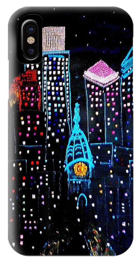  iPhone X Case featuring the painting City Lights by Lilliana Didovic