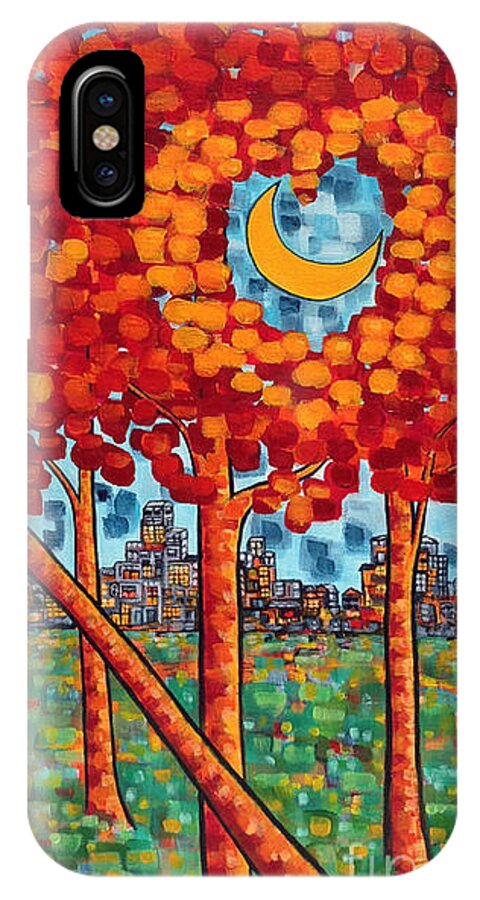 Park Scene iPhone X Case featuring the painting City Moonshine by Holly Carmichael