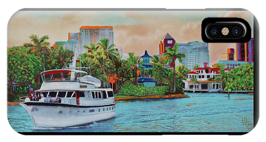 Fort Lauderdale iPhone X Case featuring the painting Cocktails On The New River by Deborah Boyd