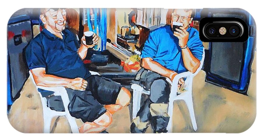 Two Men iPhone X Case featuring the painting Coffee Break by Cami Lee