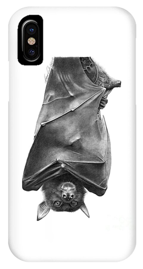 Fruit Bat iPhone X Case featuring the drawing Coffie the Fruit Bat by Abbey Noelle