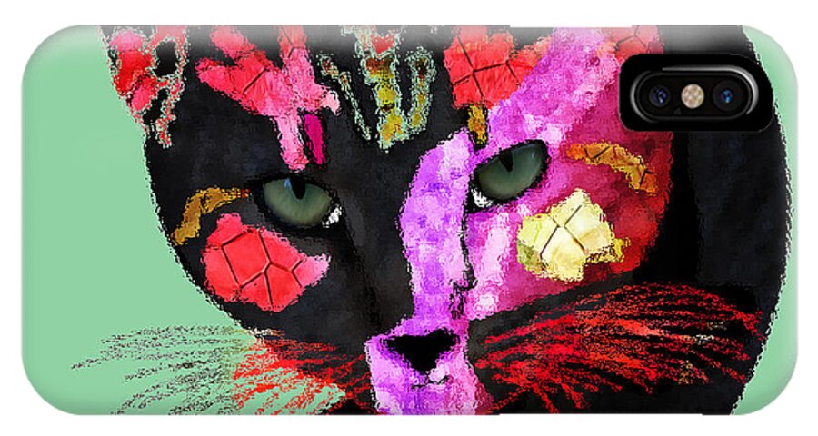 Colorful Cal iPhone X Case featuring the digital art Colorful Cat Abstract Artwork by Claudia Ellis by Claudia Ellis