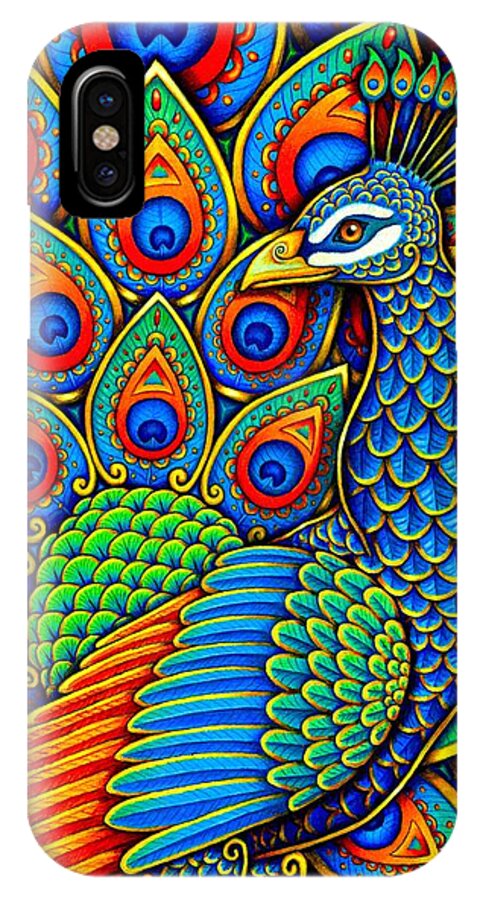 Peacock iPhone X Case featuring the drawing Colorful Paisley Peacock by Rebecca Wang