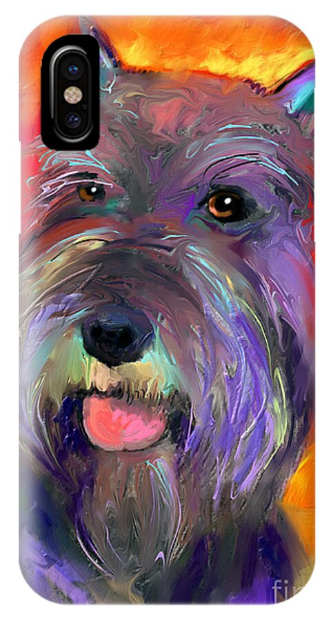 Schnauzer Dog iPhone X Case featuring the painting Colorful Schnauzer dog portrait print by Svetlana Novikova