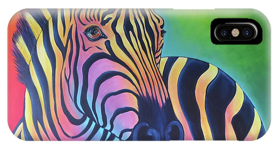 Zebra iPhone X Case featuring the painting Colorful Zebra by Elisabeth Sullivan