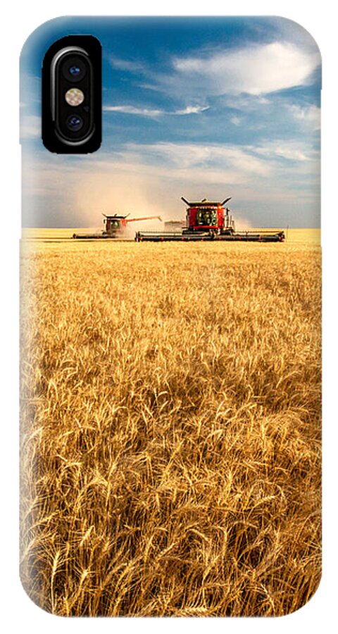 Two iPhone X Case featuring the photograph Combines Cutting Wheat by Todd Klassy