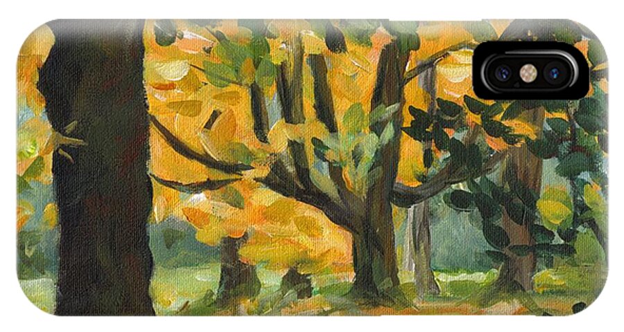 Painting iPhone X Case featuring the painting Concord Fall Trees by Claire Gagnon