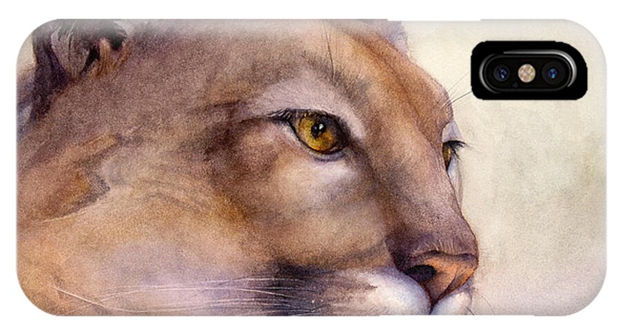 Cougar iPhone X Case featuring the painting Contemplation by Bonnie Rinier