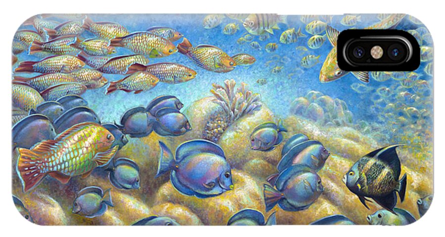 Underwater Coral Reef iPhone X Case featuring the painting Coral Reef Life Silvers by Nancy Tilles