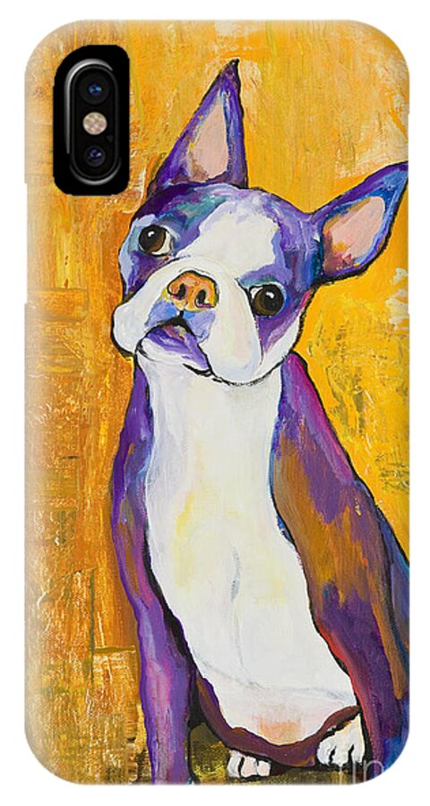 Boston Terrier Animals Acrylic Dog Portraits Pet Portraits Animal Portraits Pat Saunders-white iPhone X Case featuring the painting Cosmo by Pat Saunders-White
