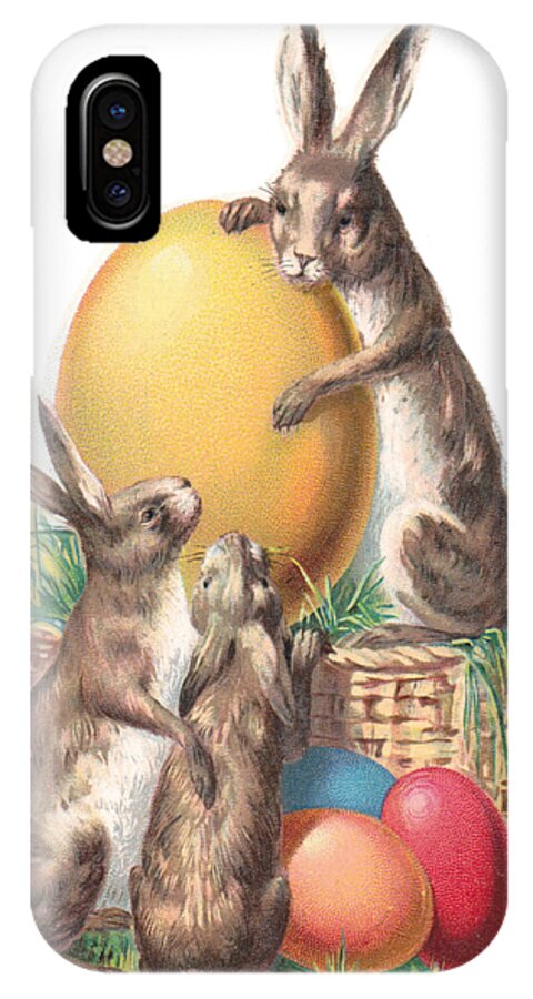 Vintage Rabbits iPhone X Case featuring the digital art Cottontails and Eggs by Kim Kent
