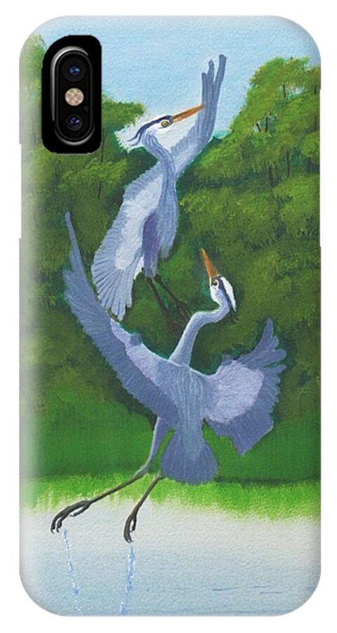 Great Blue Herons iPhone X Case featuring the painting Courtship Dance by Mike Robles