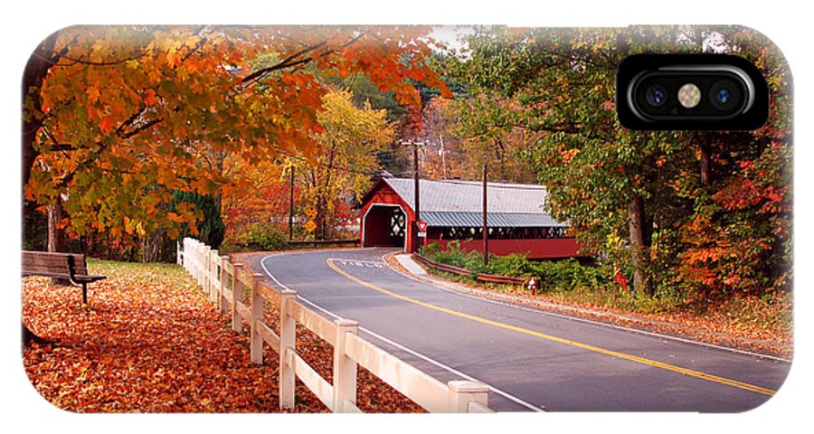Fall Color iPhone X Case featuring the photograph Covered Bridge in Brattleboro VT by Jack Schultz