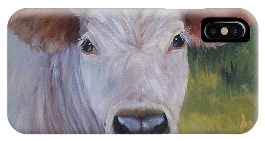 Animal iPhone X Case featuring the painting Cow Painting Ms Ivory by Cheri Wollenberg
