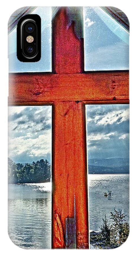 Cross iPhone X Case featuring the photograph Cross Window Lake View by Russel Considine