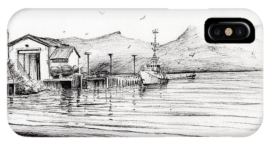 Oban iPhone X Case featuring the drawing Customs boat at Oban by Vincent Alexander Booth