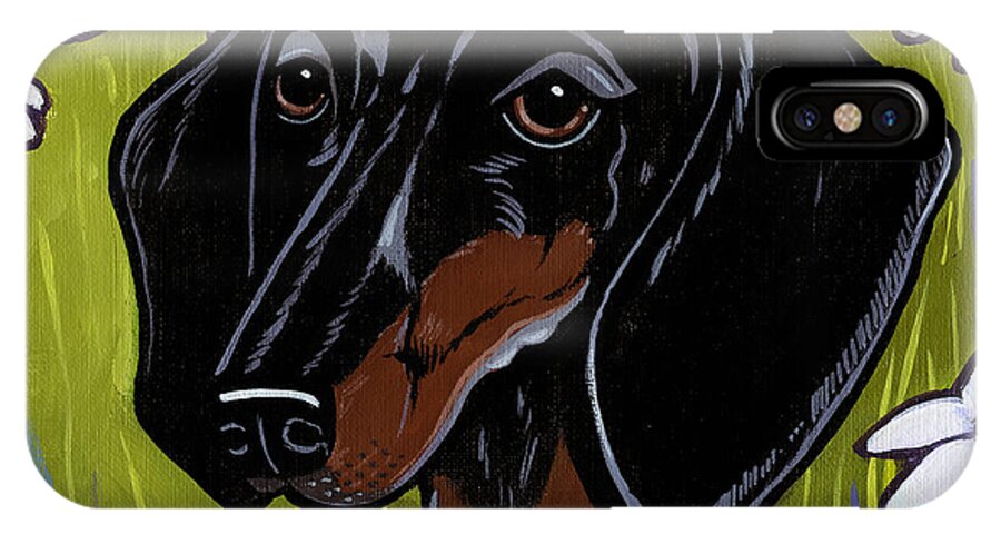 Dachshund iPhone X Case featuring the painting Dachshund by Leanne Wilkes