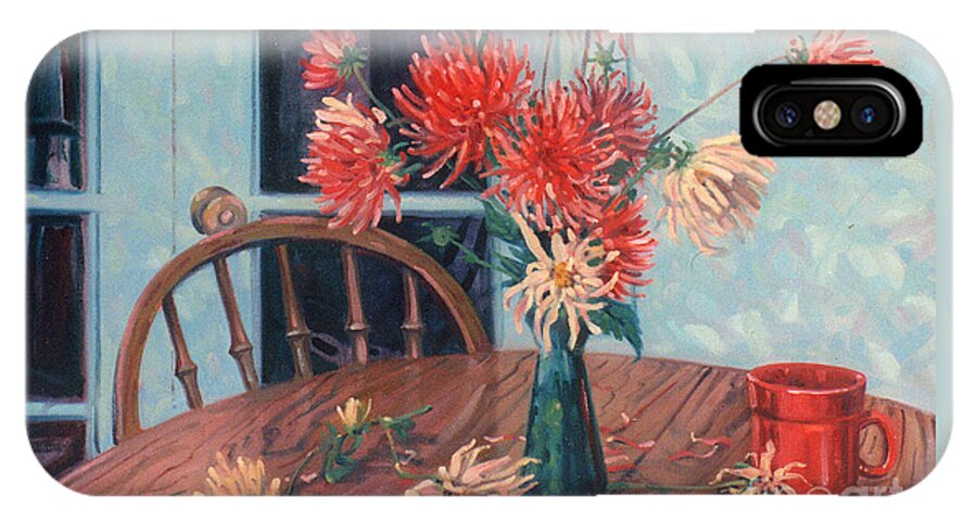 Still Life iPhone X Case featuring the painting Dahlias with Red Cup by Donald Maier