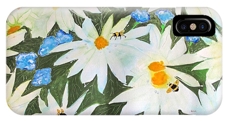 Daisies iPhone X Case featuring the painting Daisies and Bumblebees by Sandy McIntire