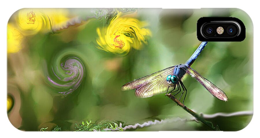 Dragonfly iPhone X Case featuring the digital art Dancing with Daiseys by Lisa Redfern