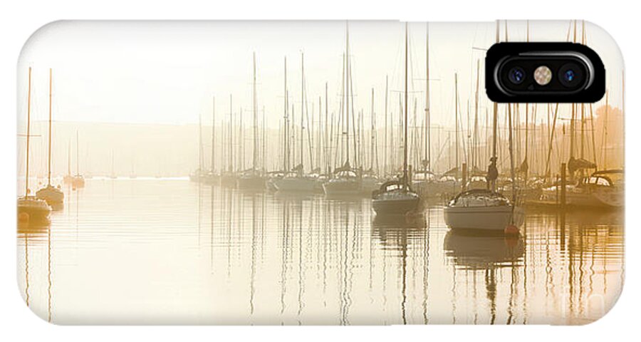 Dawn iPhone X Case featuring the digital art Dawn Reflections - Yachts at anchor on the River by Chris Armytage